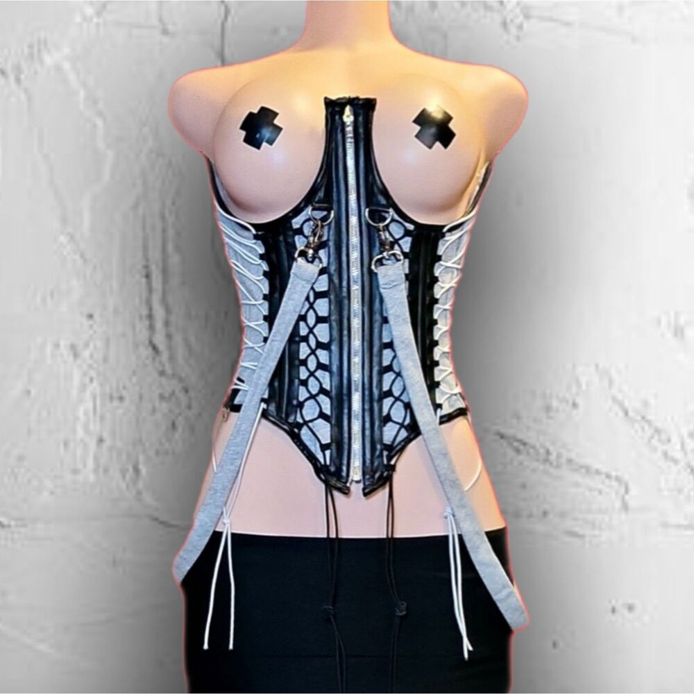 Akira Vegan Leather & Jersey Goth Punk Corset L Rave Industrial Harness Grunge